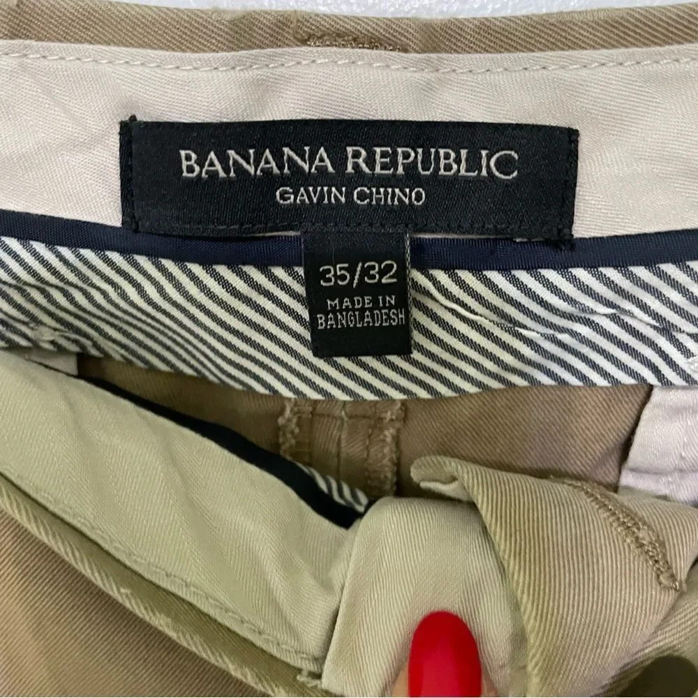Banana Republic Gavin Cotton Chino Pants 35 x 32 Straight Leg Relaxed Fit Acorn